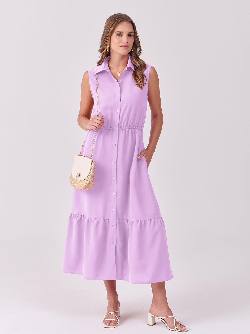 Sleeveless Collared Shirt Dress