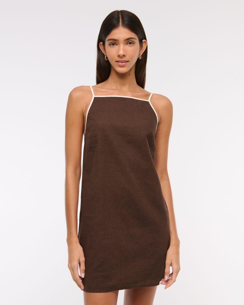 Linen-Blend Apron Mini Dress