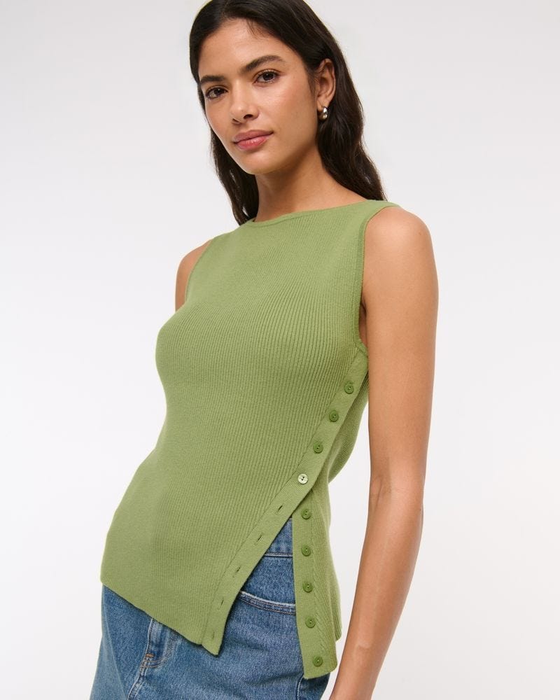 Asymmetrical Button Sweater Tank