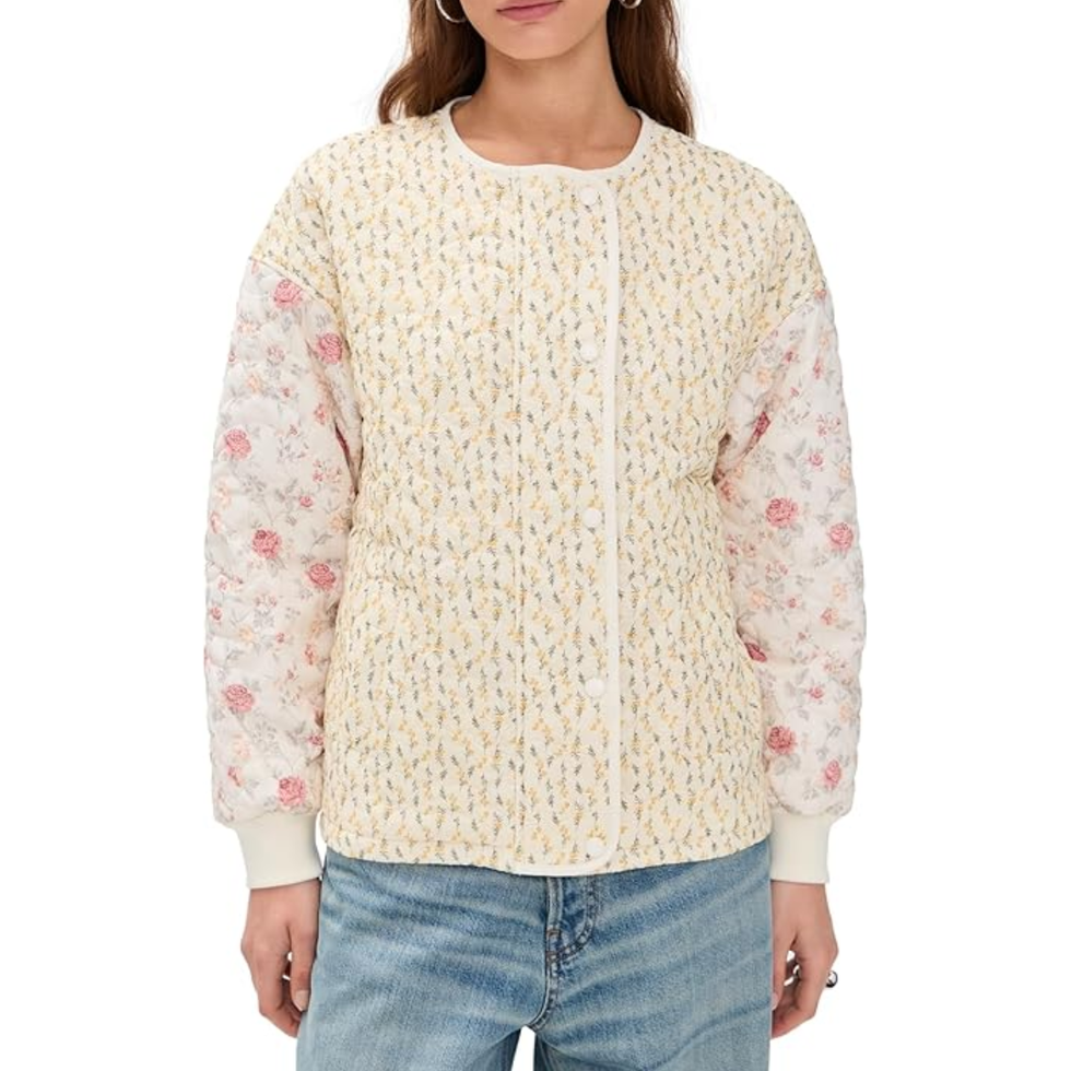 Collarless Quilted Bomber Jacket