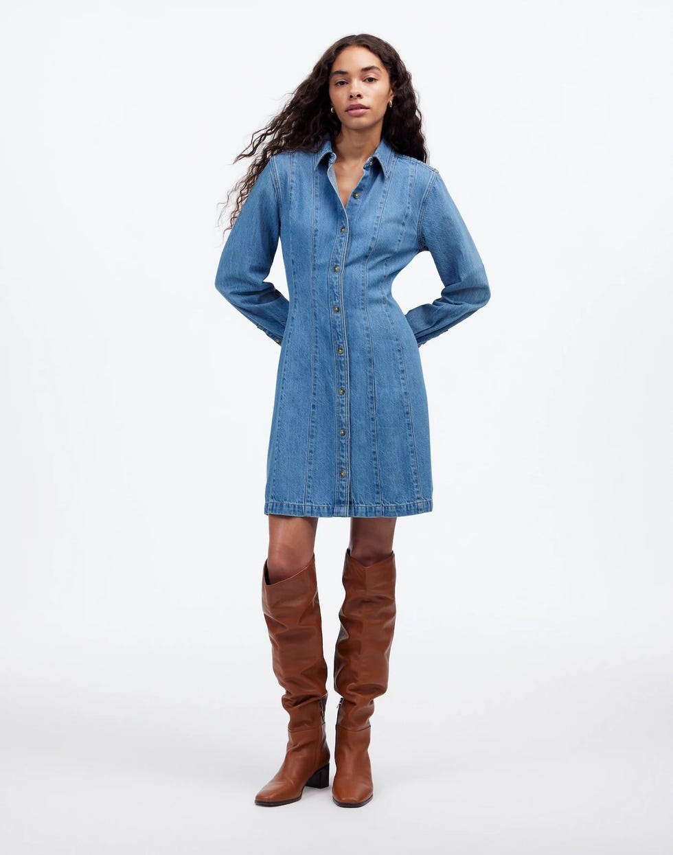 Airy Denim Seamed Mini Dress