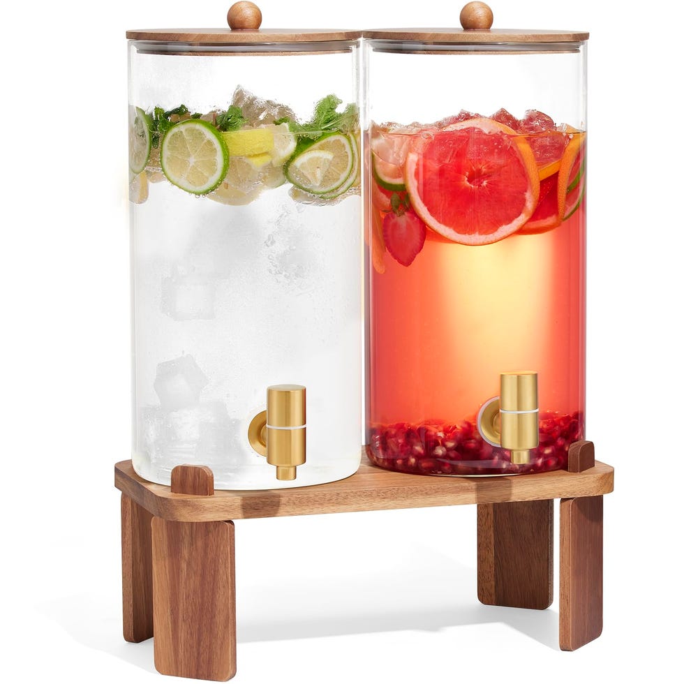 Glass Beverage Dispenser With Wood Stand