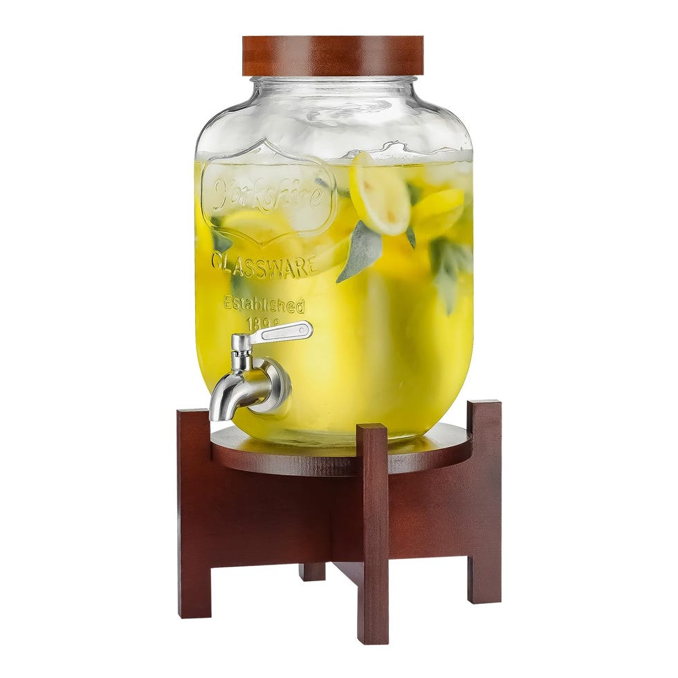 Glass Drink Dispenser with Acacia Wood Stand and Lid