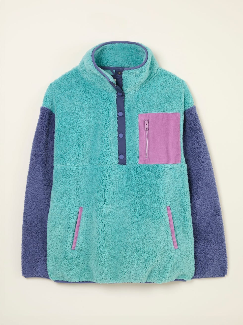 Teal Blue Colourblock Half Neck Fleece