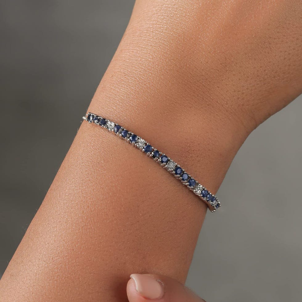 Sterling Silver Blue Sapphire and White Diamond Tennis Bracelet
