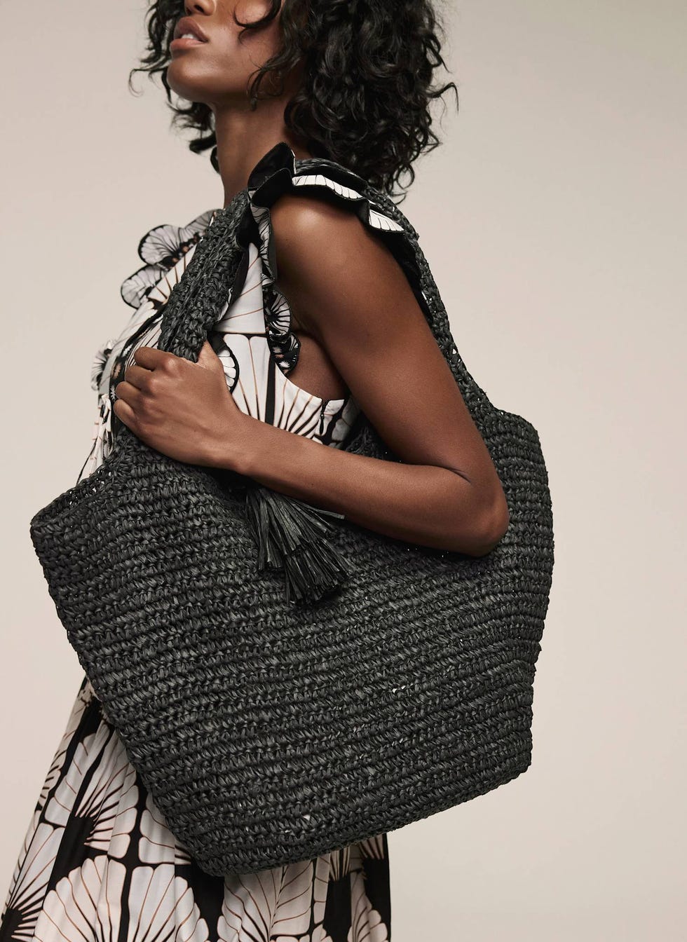 The Black Woven Straw Tote