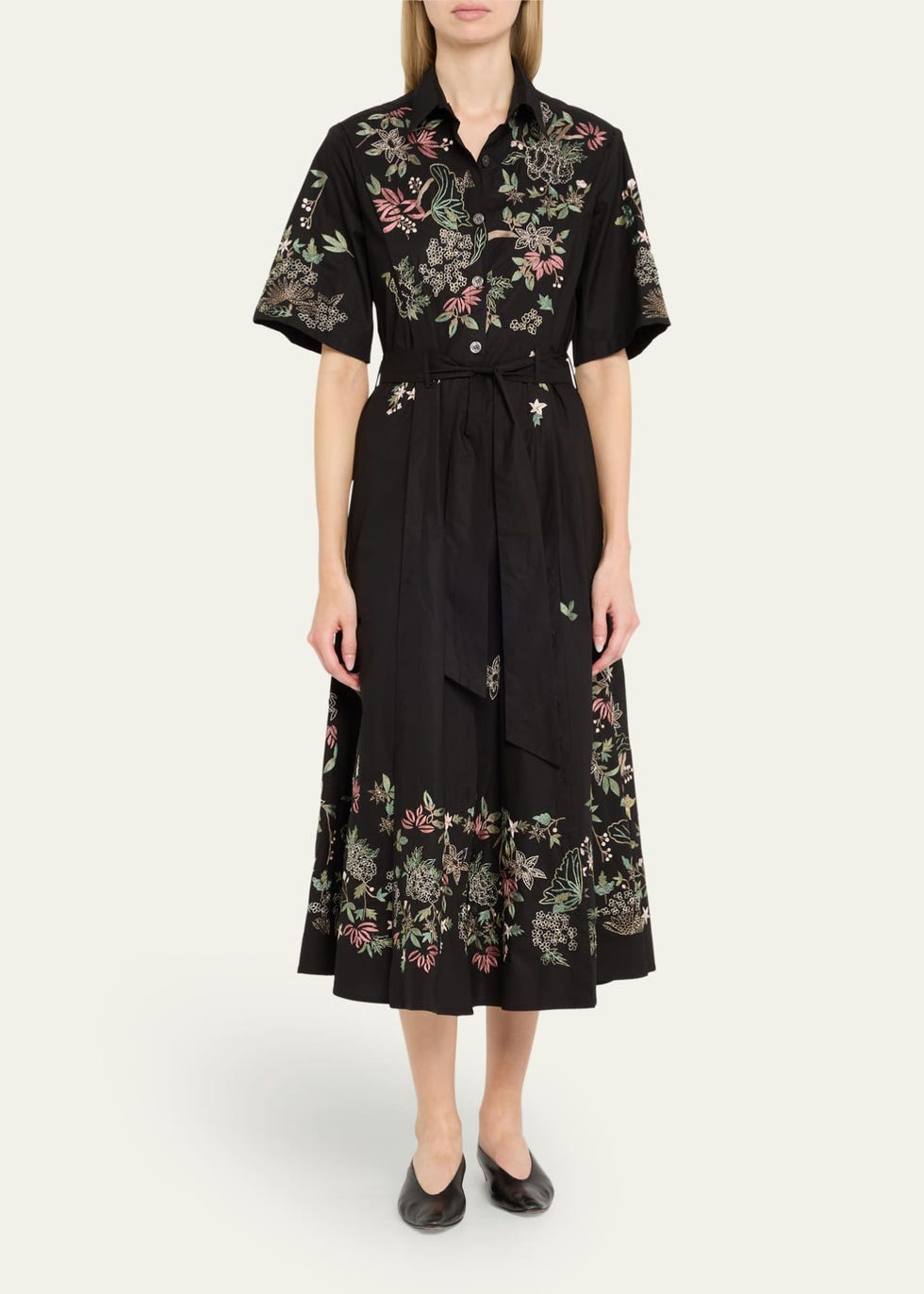 Jardin Robe de chemise MIDI à cravate brodée