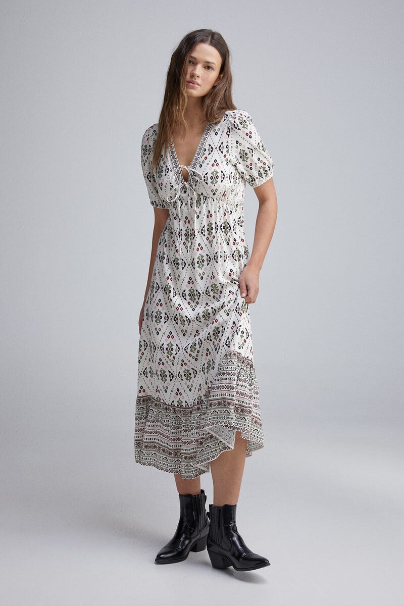 Vestido midi escote lazos