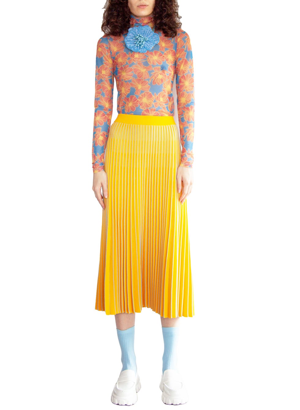 Haut à col roulé à maille florale orange