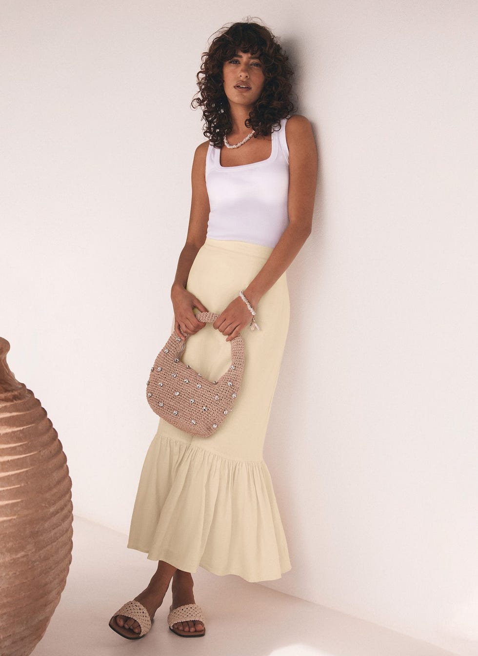 Yellow Linen Tiered Maxi Skirt, £99