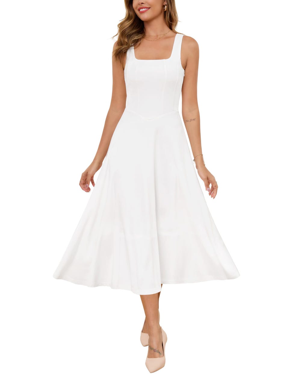 BTFBM Women Summer Eyelet Midi Dresses Casual Spring 2025 Sleeveless A Line Flowy Vacation Beach Wedding Guest Sun Dress