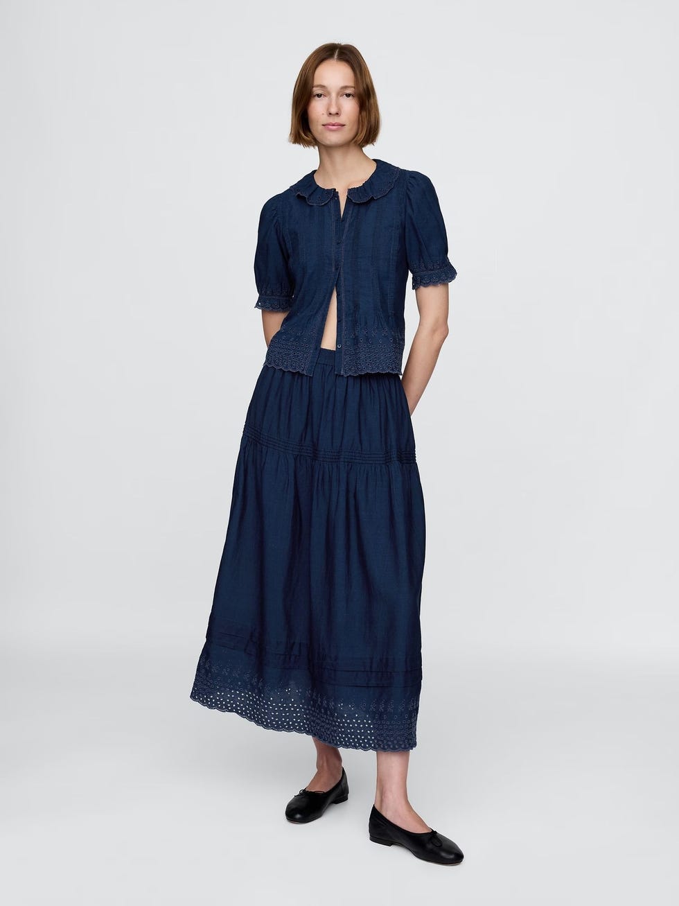 Blue DÔEN Eyelet Maxi Skirt