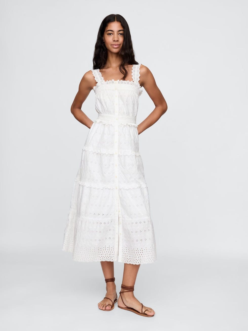 White cotton Dôen eyelet maxi dress