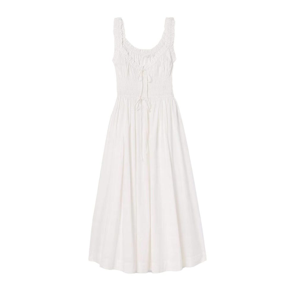 Emmaretta Tie-Detailed Shirred Midi Dress