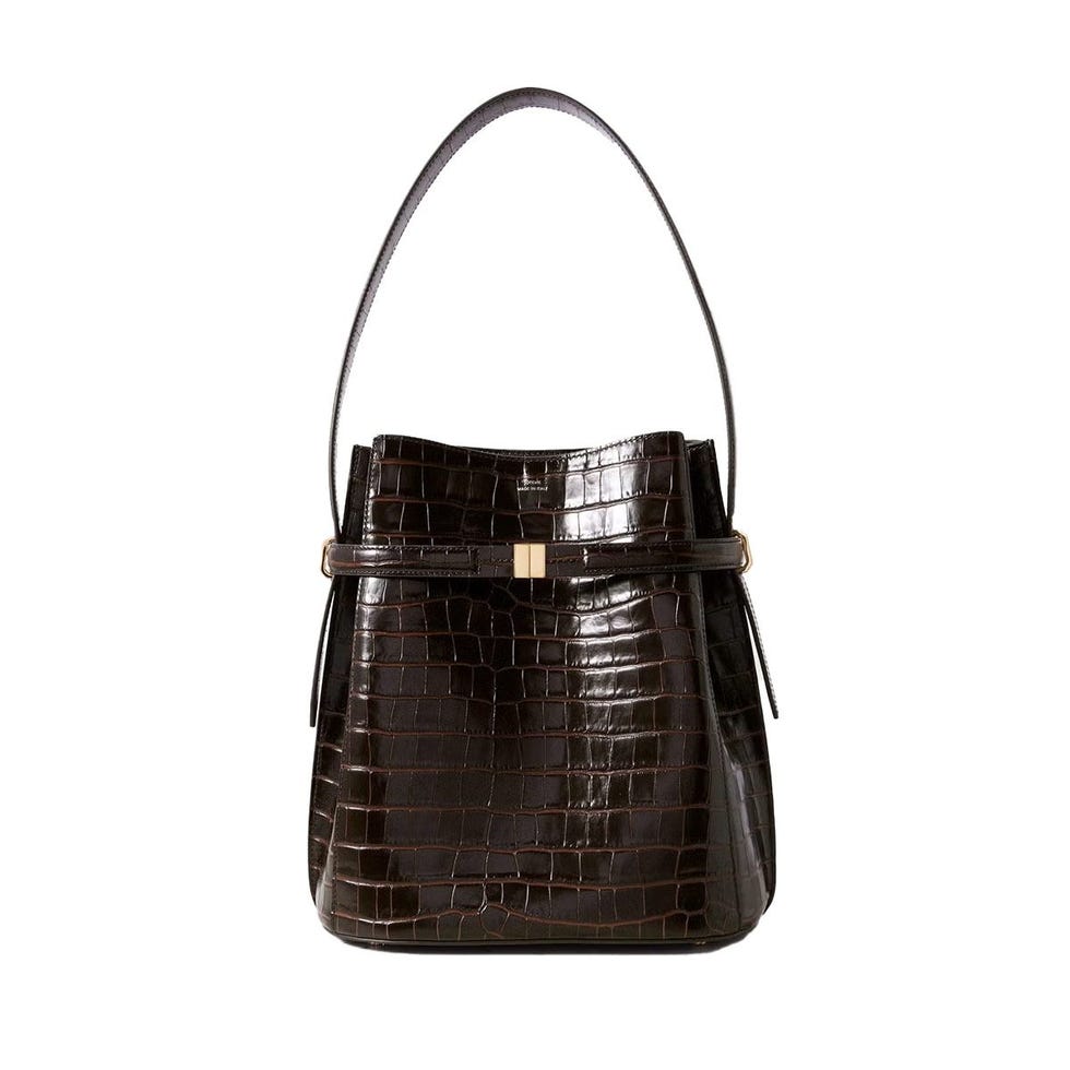 Croc-Effect Leather Bucket Bag