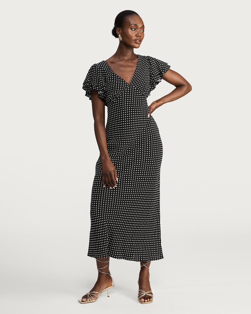 Polka Dot Midi Dress in Black