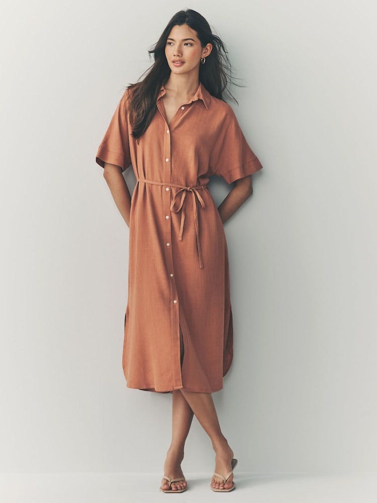 Terracotta Tie Waist Midi Dress