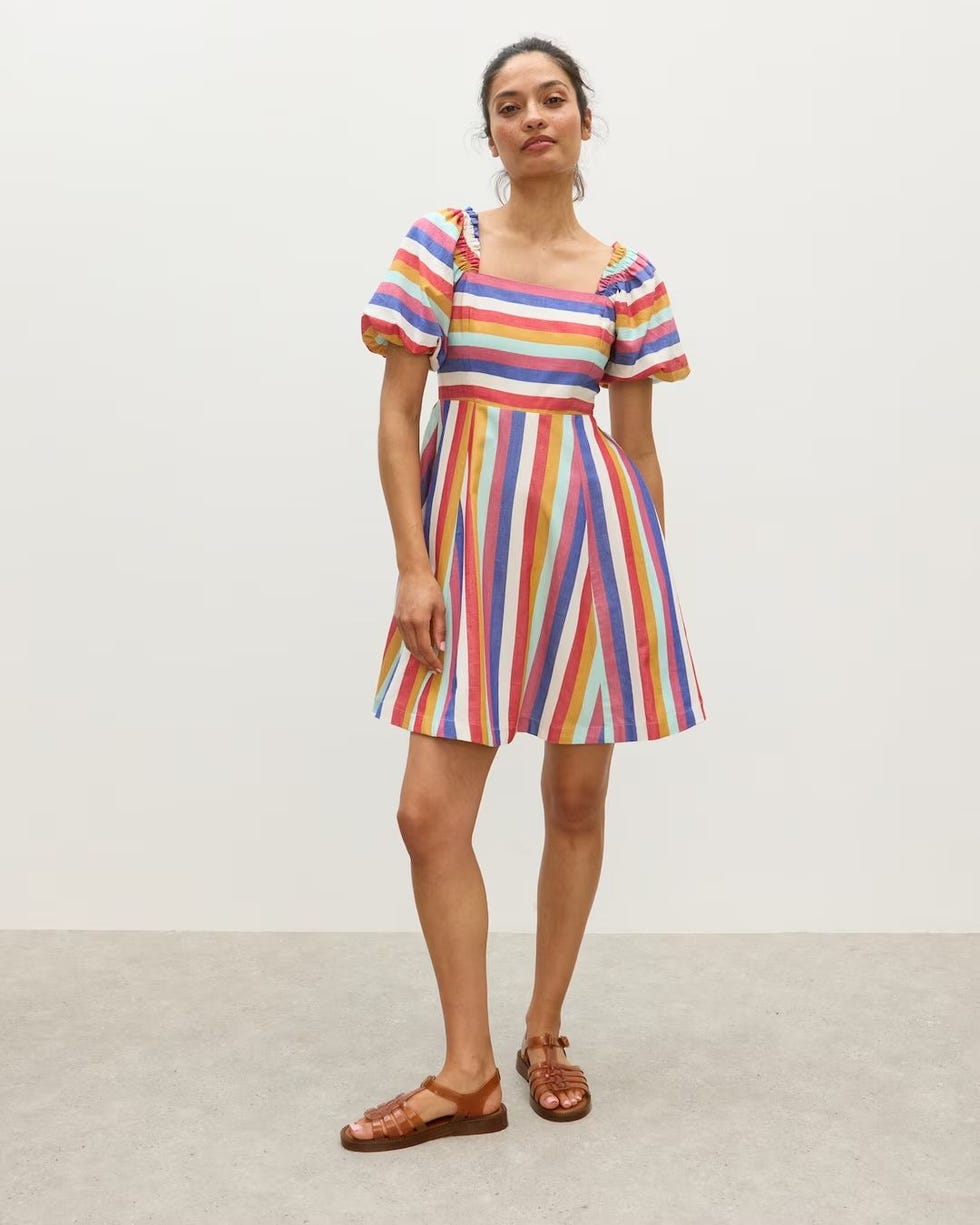 Striped Puff Sleeve Mini Dress 