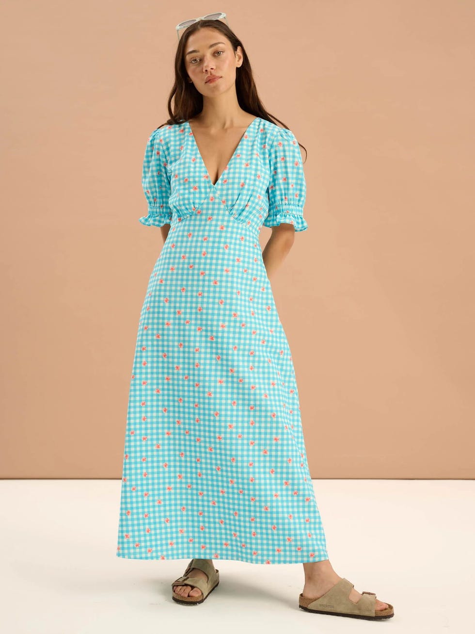 Beverley Floral Gingham Frill Cuff Dress