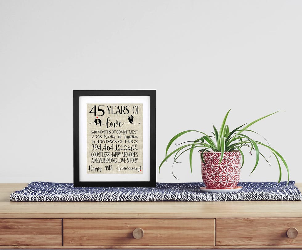 Framed 45 Years of Love Burlap Print