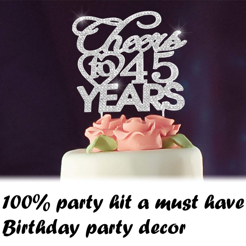 Bling Crystal Cheers To 45 Years Cake Topper