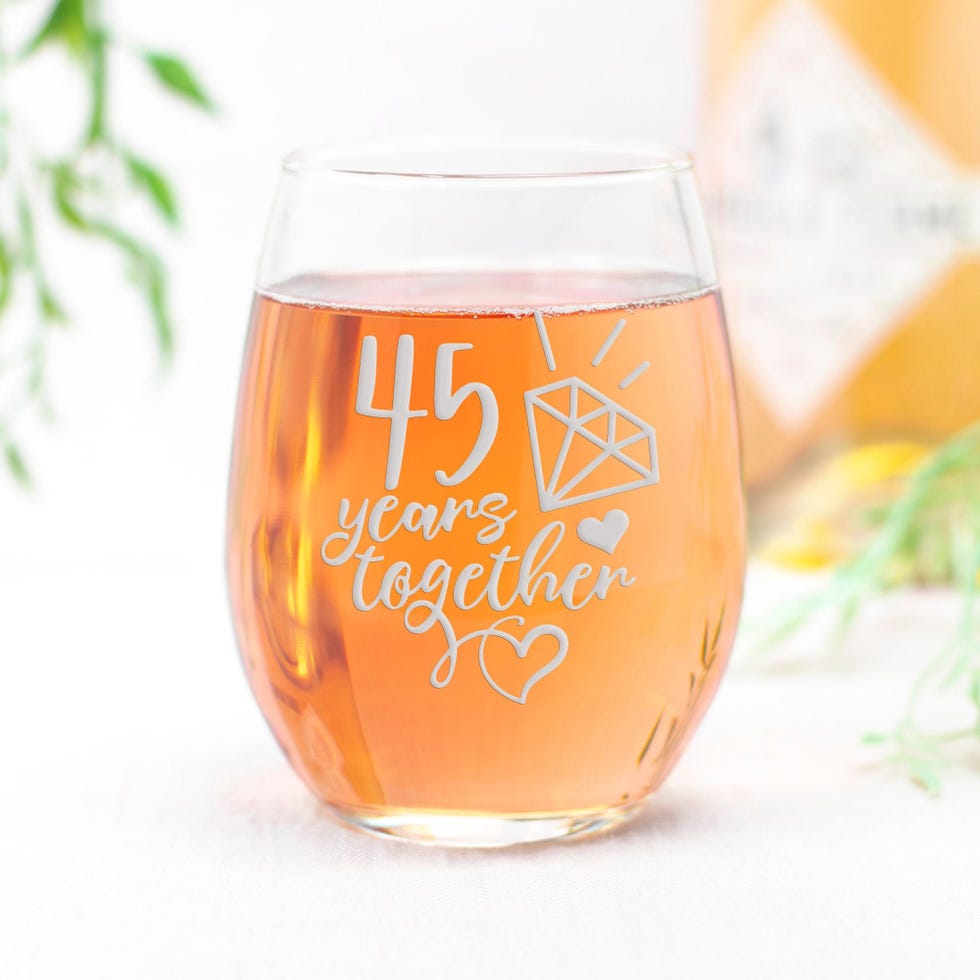 45th Wedding Anniversary Stemless Wine Glass Set of Two