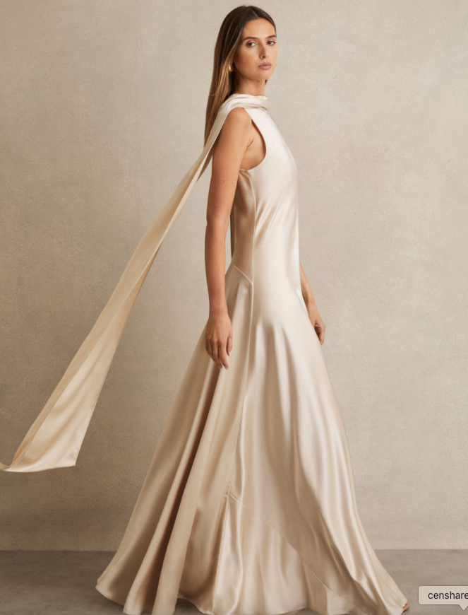 Fae Satin Cape Maxi Dress in Champagne