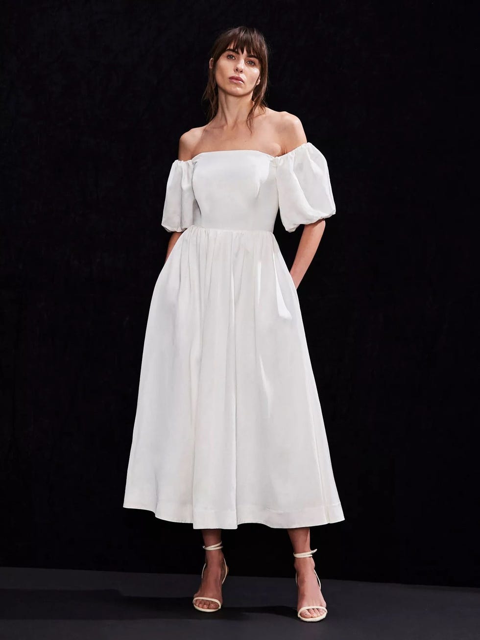 Ro Zo Alba Bardot Puff Sleeve Dress  Blue