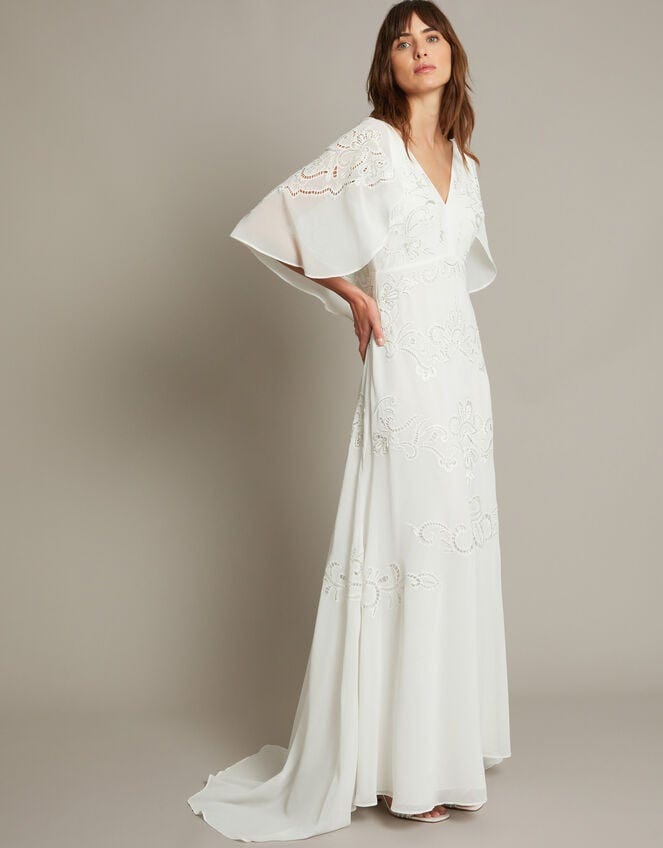 Cali Embellished Cape Sleeve Wedding Dress Ivory