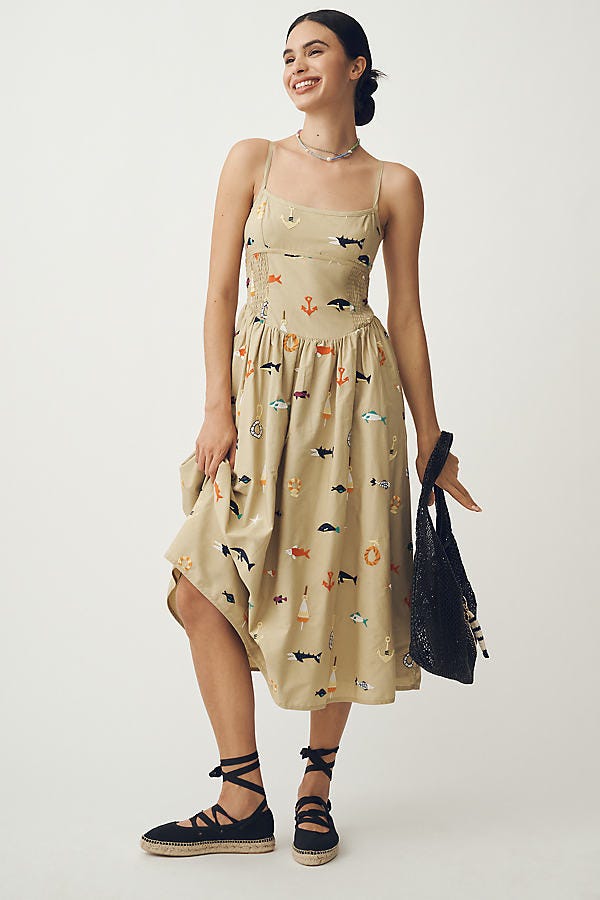 Fish-Print Midi Dress