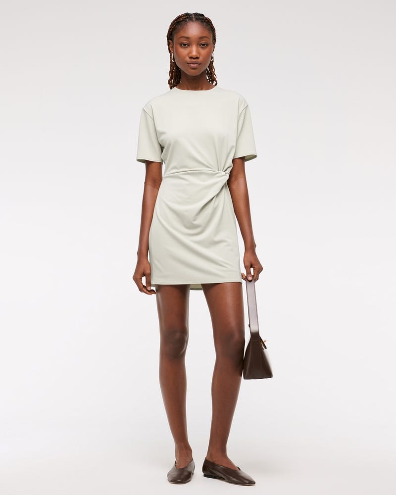 Side-Knot Knit Mini Dress