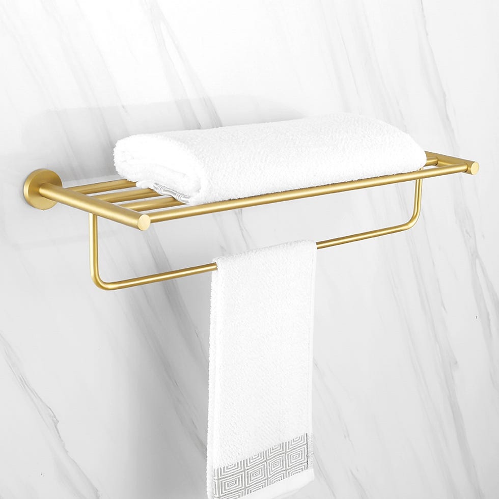 Toallero de pared con estante dorado