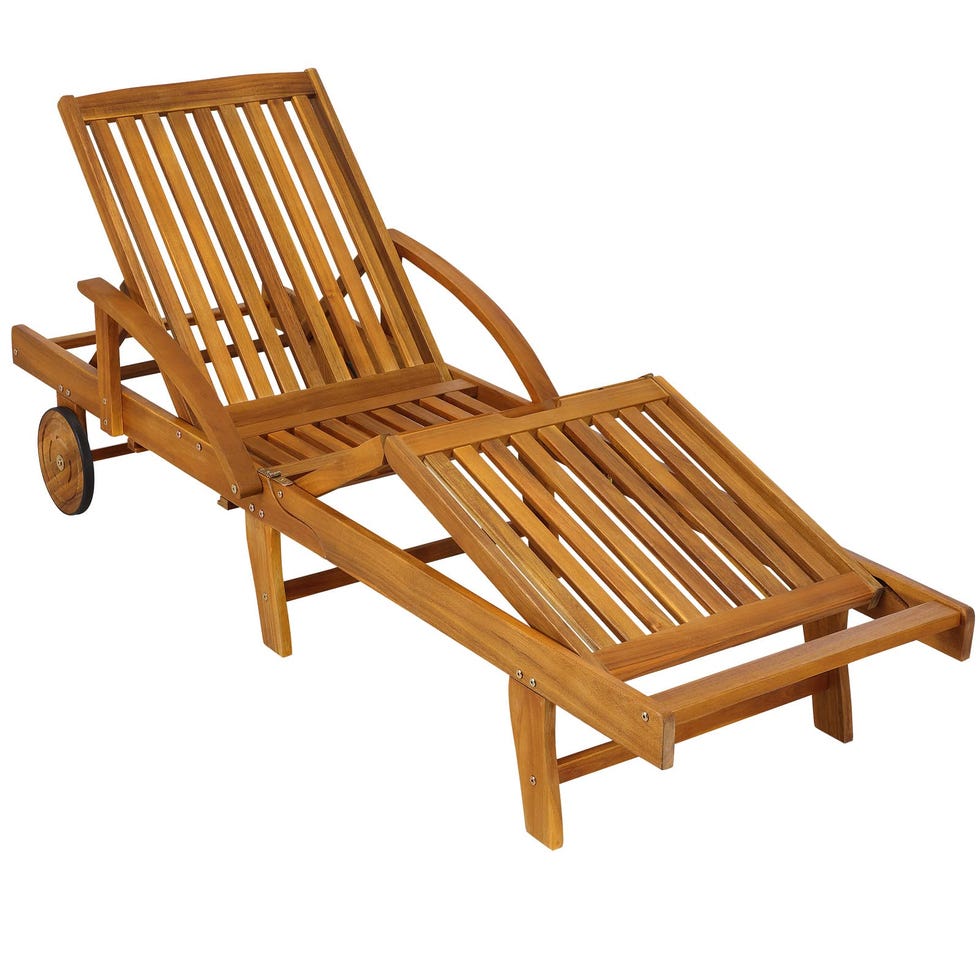 Tumbona de madera de acacia con ruedas plegable