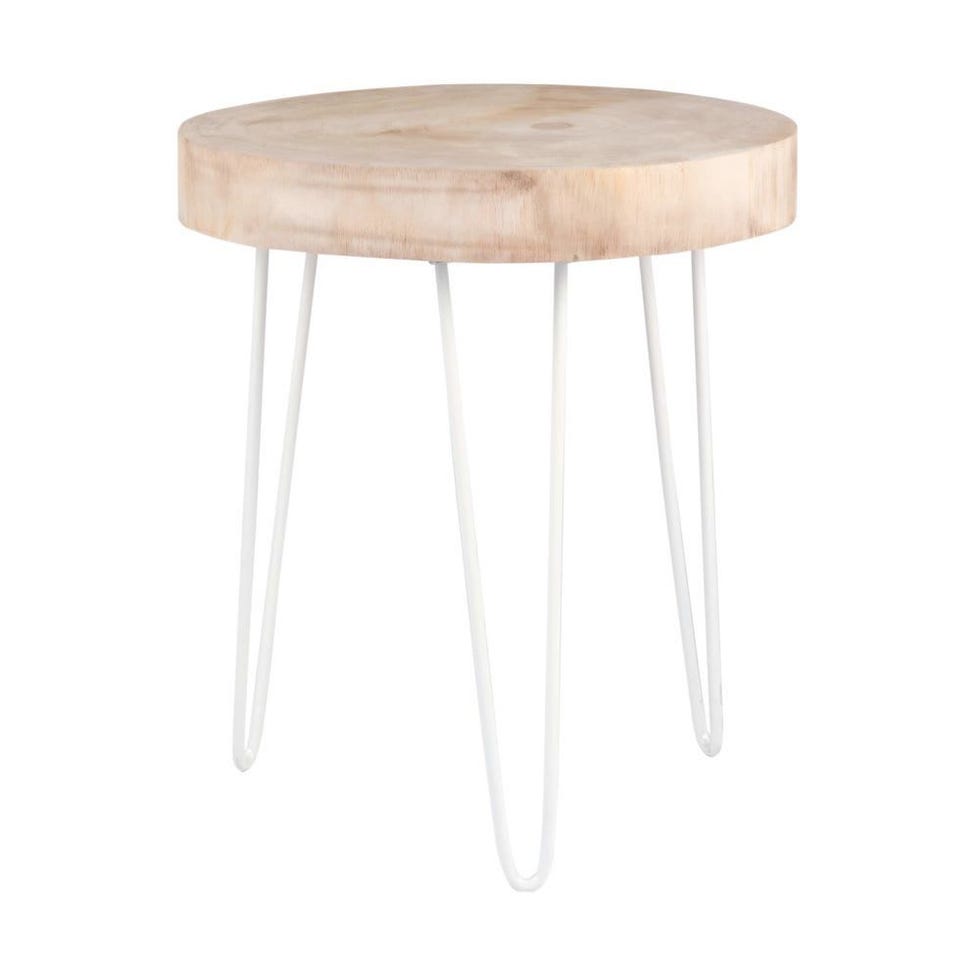  Mesa auxiliar de metal blanco y paulonia