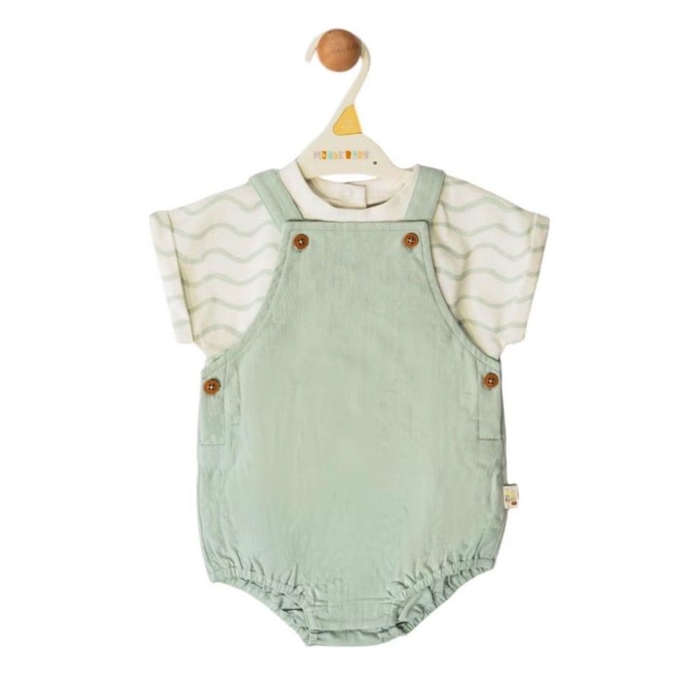 Printed Jersey T-Shirt & Woven Texture Dungarees