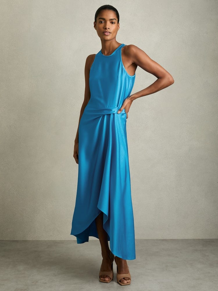 The Athletic One: Micah satin drape tuck midi dress by Reiss