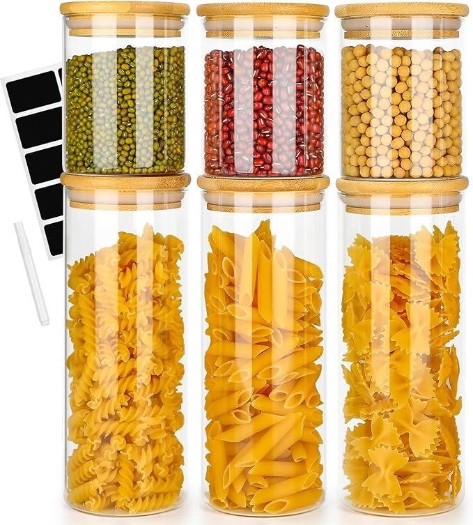Juego de 6 Botes de Cristal con Tapa de Bambú