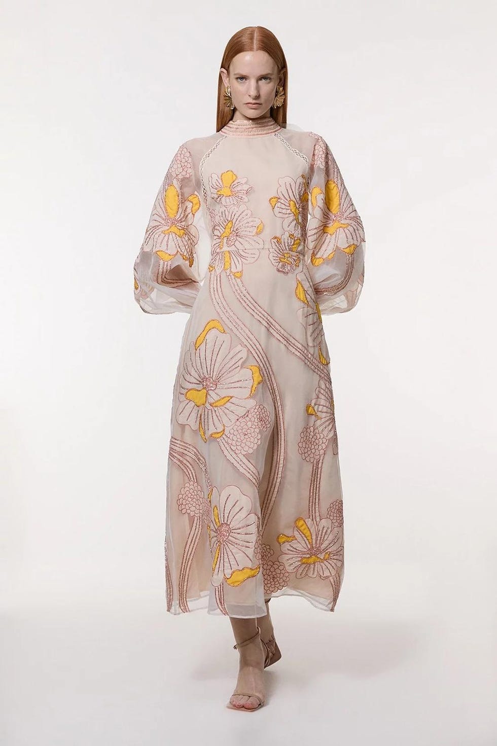 The Petite Boho One: Organdie applique floral dress, featuring a bow at the back of the neck