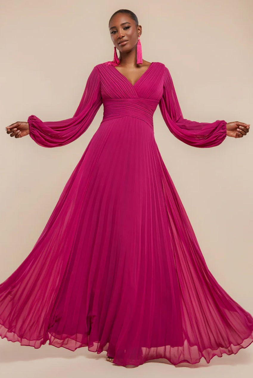 The Full Coverage Hourglass One: Balloon sleeve maxi dress in magenta (seven further colours)