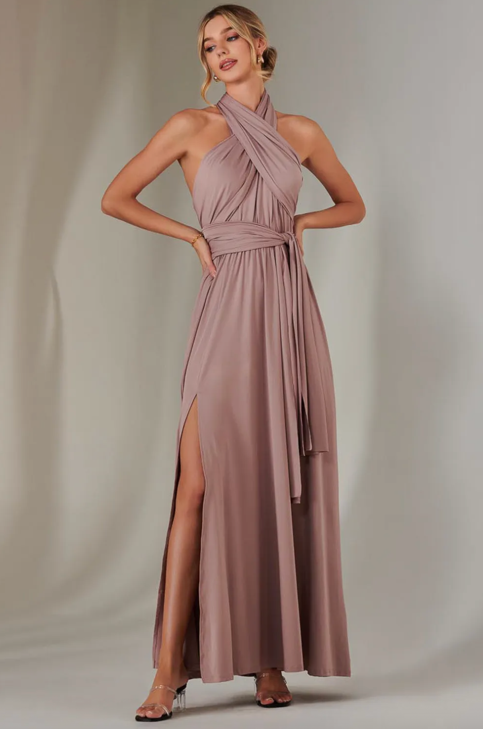 The Customisable One: Adaptable halter-neck maxi dress with split by Jolie Moi  (also available in black, burgundy and mauve)