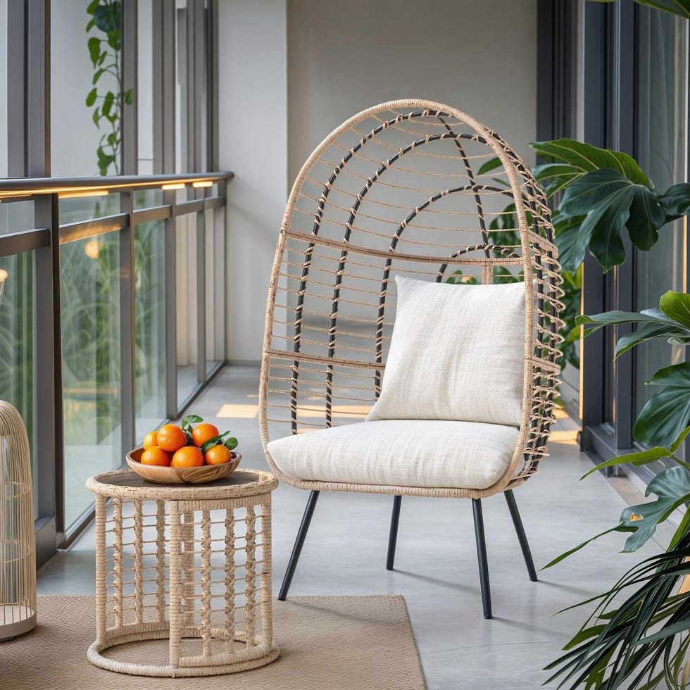 Wicker Egg Chair with Coffee Table