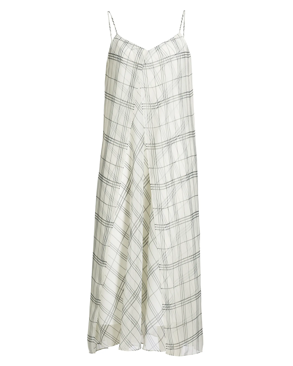Fenced Plaid Paneled Midi-Dress