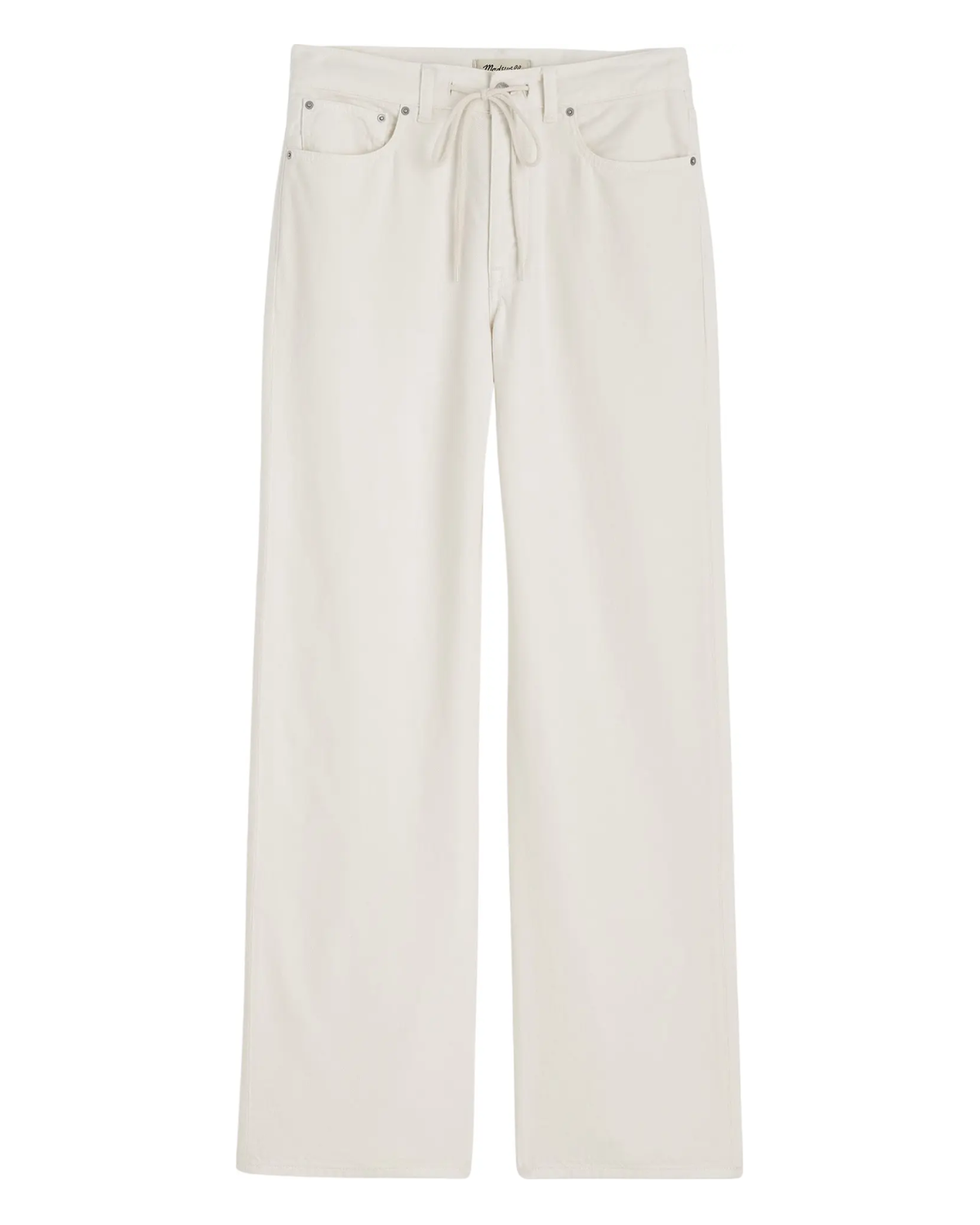 Calça jeans larga com cintura baixa e cordão