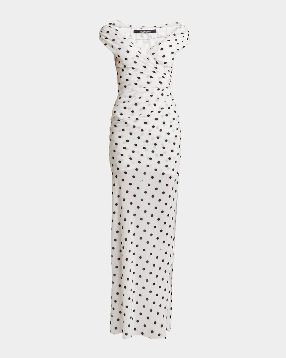 Rita Polka-Dot Off-The-Shoulder Gown