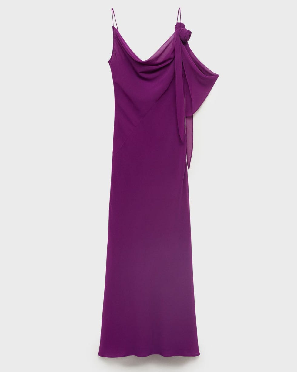 Vestido drapeado com detalhe de flor
