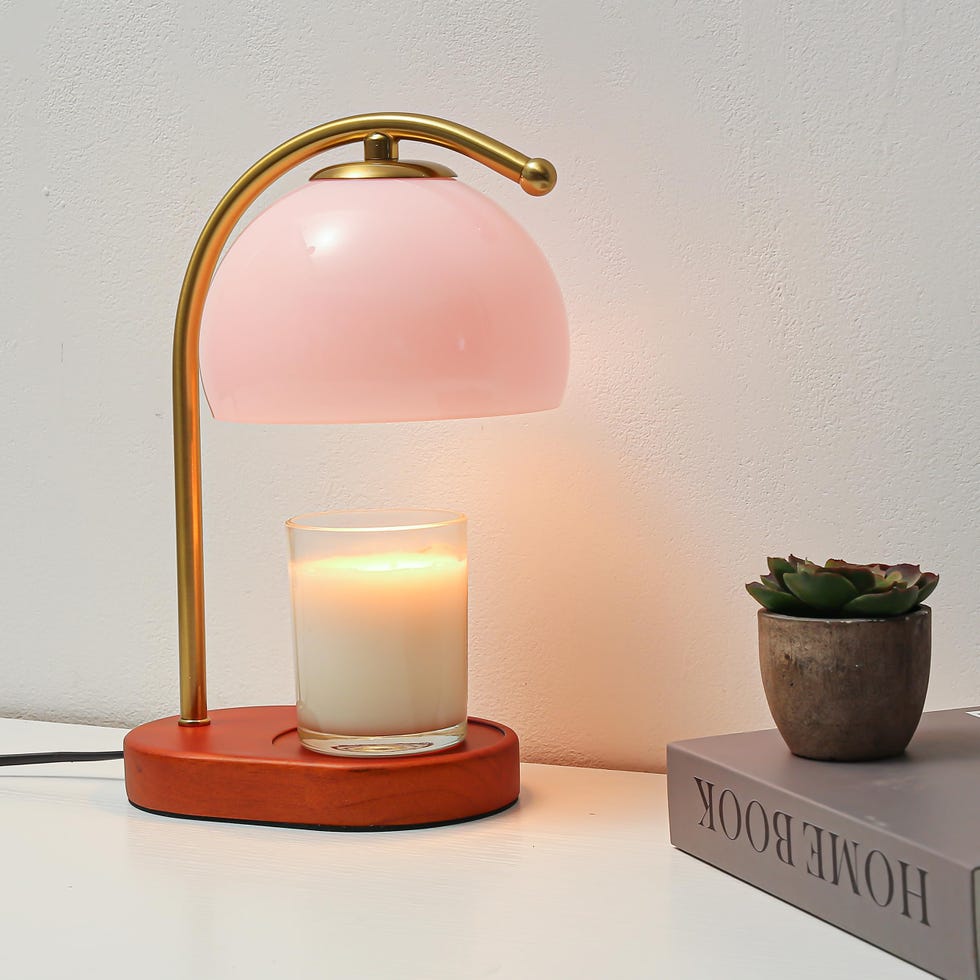 Mid Century Pink Glass Candle Warmer Lamp