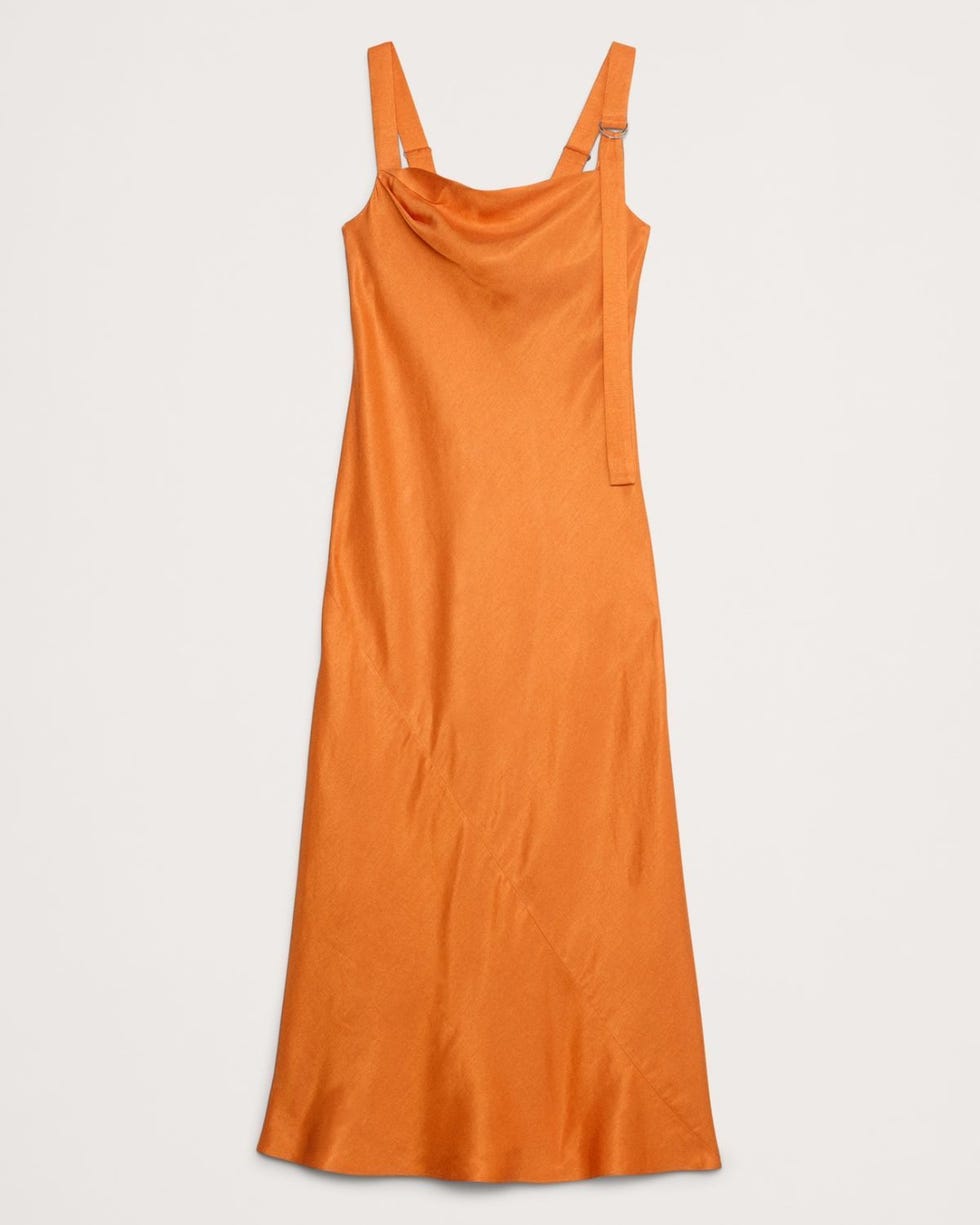 Vestido longo drapeado de viscose e linho