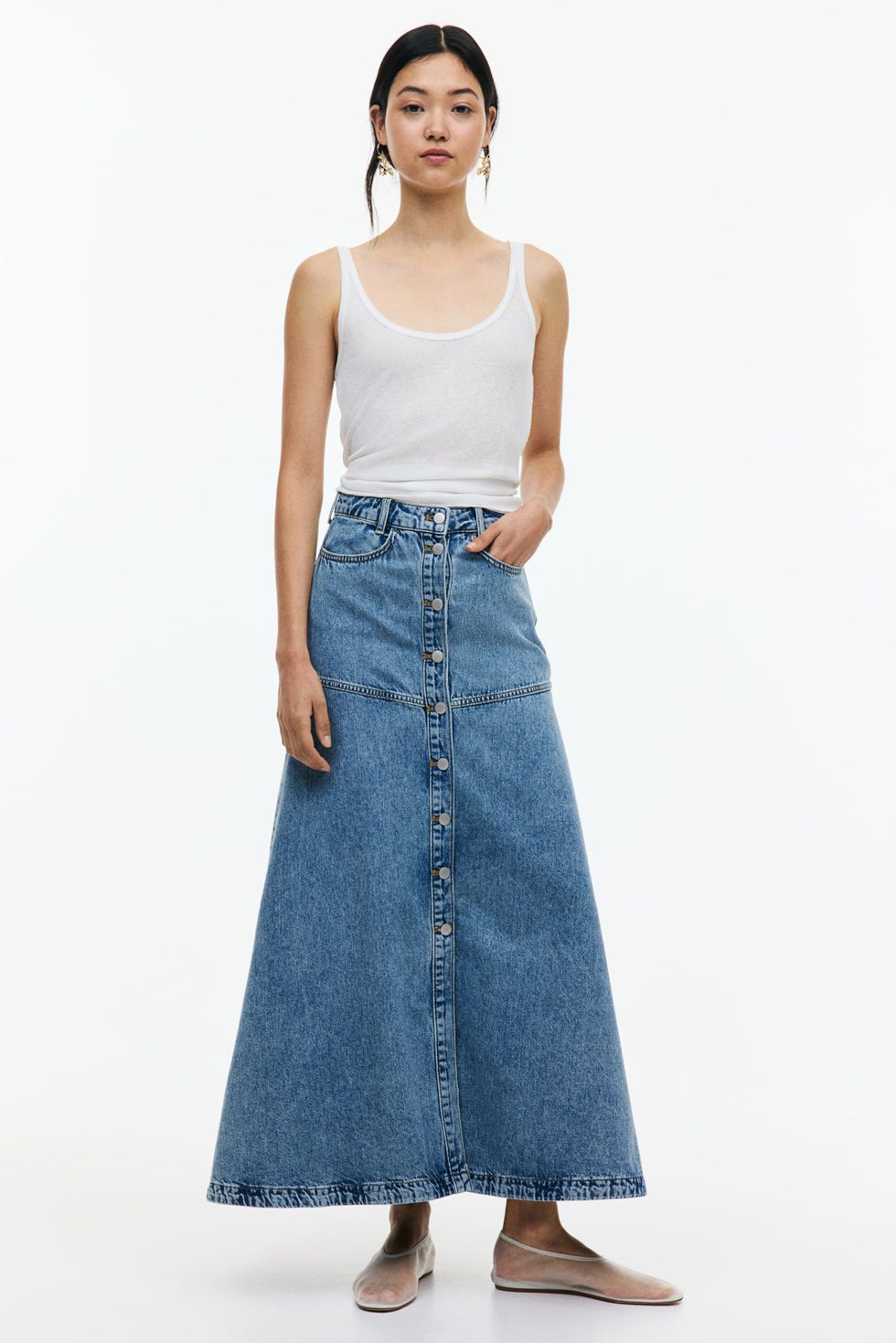A-line denim skirt