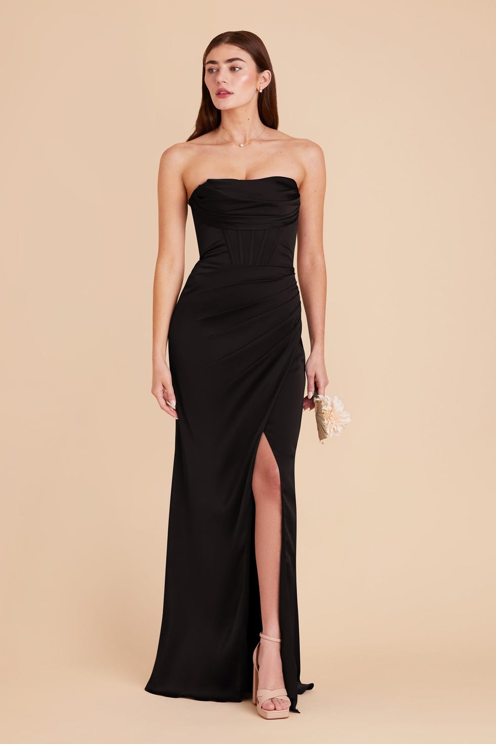 Carrie Dress in Matte Black Satin