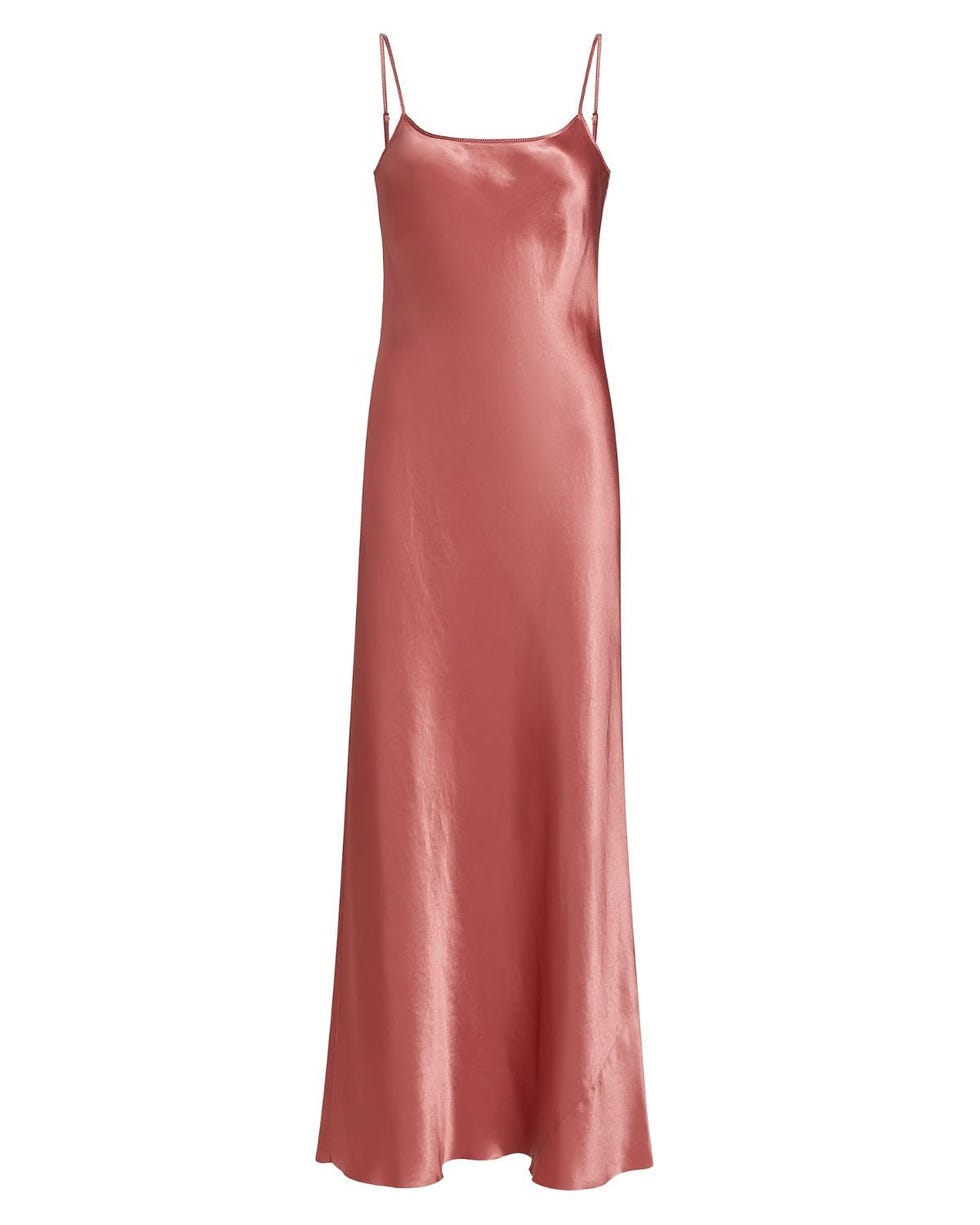 Vestido longo de cetim com viés